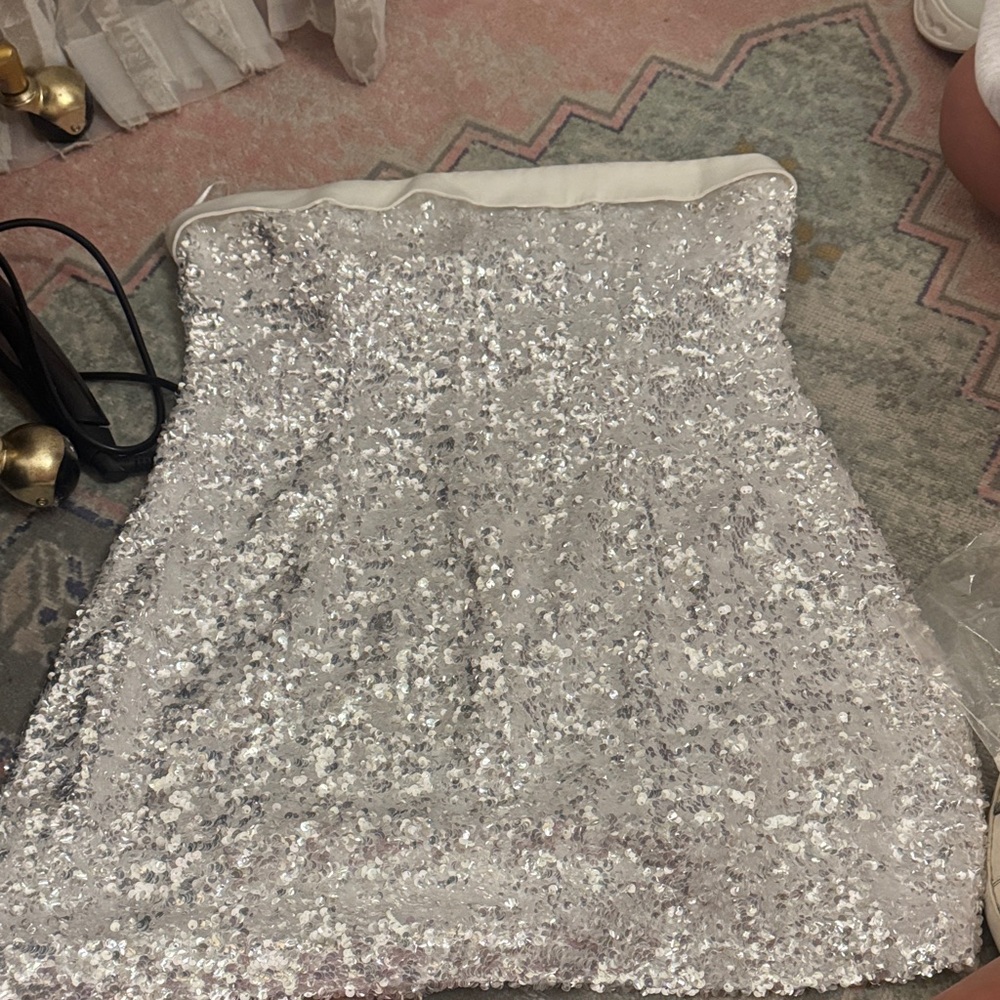 Anthropologie Silver Sequin Mini Dress